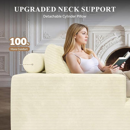 134" Boneless Couches for Living Room,Modular Sectional Sofa with Ottoman,Cloud Couch in a Box,Sponge Compression U Shaped Sofas with Chaise No Assembly Required(Beige-Corduroy Fabric) 1pcs