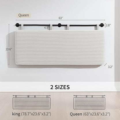 UEV Queen Headboard Only, Wall Mounted Hanging Upholstered Bed Head Board, Modern Vertical Channel Design of Fine Flannel, Elegant Beige Fluted Headboard for Bedroom (Beige, Queen Size)