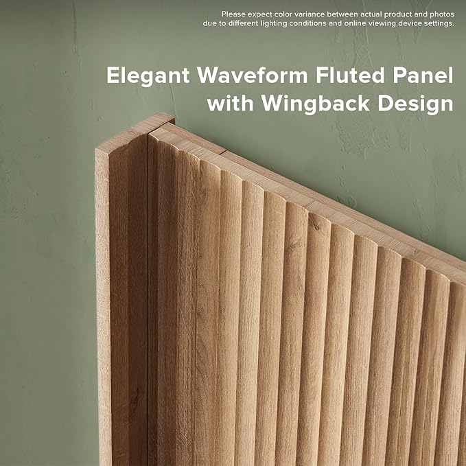 mopio Brooklyn 62.4" Headboard Only, Wood Headboard, Modern Farmhouse, Boho, Wall Mount, Fluted Panel, Wingback Design (Golden Oak, Queen)