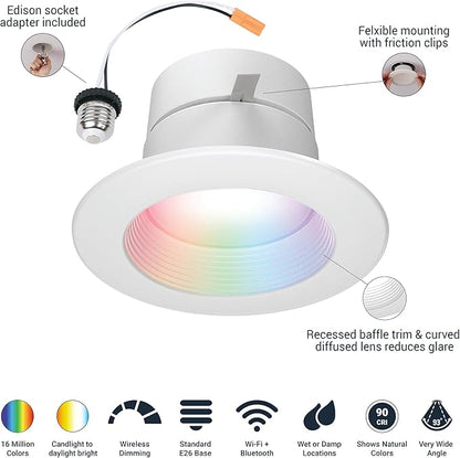 HALO 4" Smart Wi-Fi® Recessed LED Light Powered by WiZ Pro, Dimmable Full Color w/SpaceSense® Motion, Smart Home Ready - RL4069WZRGBWWHR