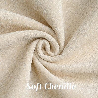 FUTEI Beige Chenille Throw Pillow Covers 24x24 Inch Set of 2,Soft Cozy Bound Edge Design European Cushion Cover,Home Decor for Couch Bed Living Room