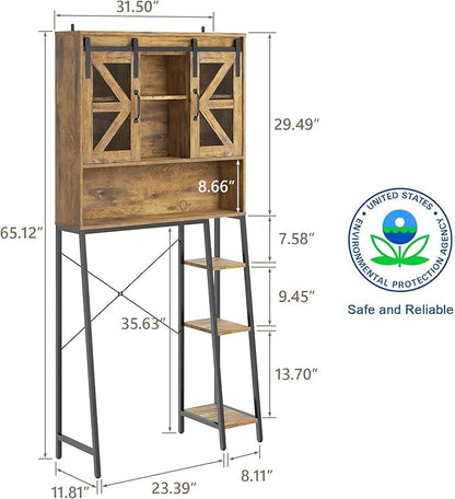 Over The Toilet Storage Cabinet, Farmhouse Storage Cabinet Over Toilet with 2 Sliding Barn Door，Home Space-Saving Toilet Rack, for Bathroom, Restroom, Laundry.(Brown)