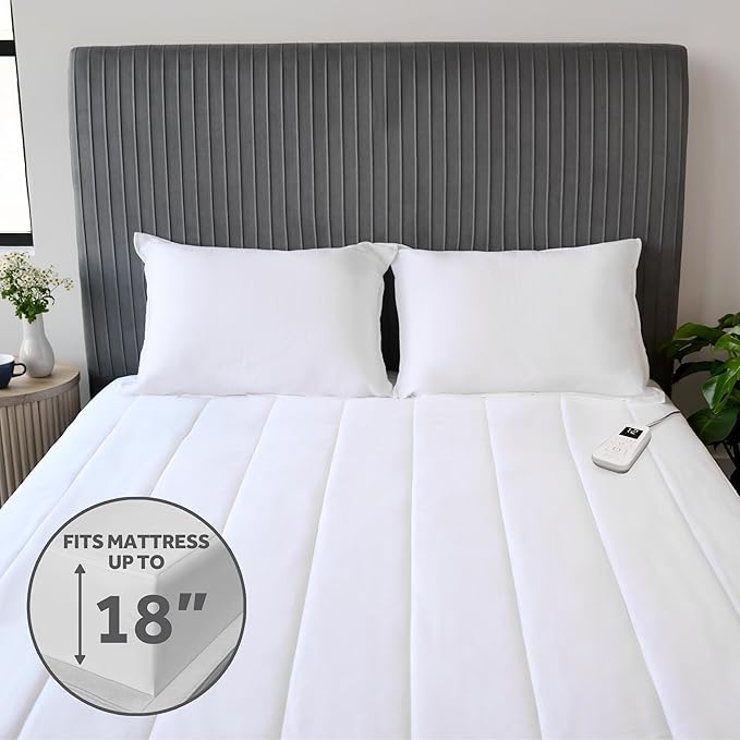 Sunbeam Electric Heated Mattress Pad Restful Quilted Extra-Cozy Fabric 12 Heat Settings 12-Hour Auto Shut-Off Deep Pocket Fit Machine Washable Full 75" x 54"