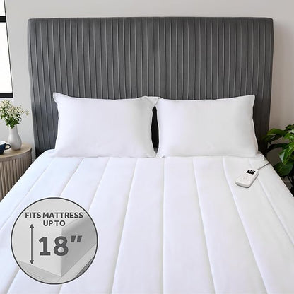 Sunbeam Electric Heated Mattress Pad Restful Quilted Extra-Cozy Fabric 12 Heat Settings 12-Hour Auto Shut-Off Deep Pocket Fit Machine Washable Full 75" x 54"