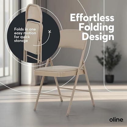 Oline Vinyl Folding Chairs, Padded Vinyl Cushion Chairs with Durable Metal Frame, Indoor Outdoor Stackable Foldable Guest Chairs for Office Wedding Kitchen Dining, 300lb Capacity (Khaki, 1 Pack)