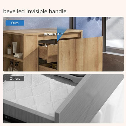 Bathroom Vanity, Natural Color Wall-Mounted Bathroom Vanity with Hidden Drawer (Nature Without Sink, 36")