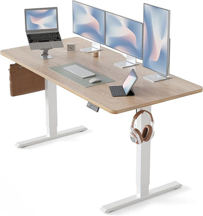 CubiCubi Height Adjustable Electric Standing Desk, 63 x 28 Inches Sit Stand up Desk, Large Memory Computer Home Office Desk with Two-Piece Desktop (Maple)