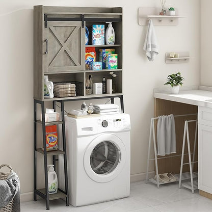 Over The Toilet Storage Cabinet, Farmhouse Storage Cabinet Over Toilet with Sliding Barn Door,Home Space-Saving Toilet Rack, for Bathroom, Restroom, Laundry, Grey