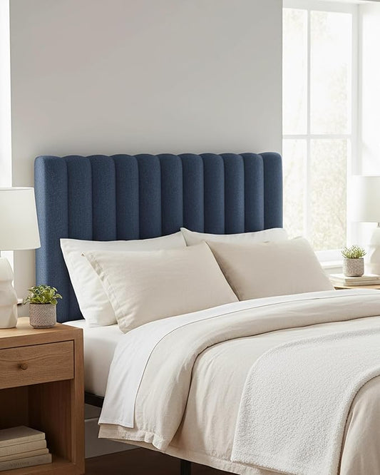 Upholstered Headboard for Twin Size, Adjustable Height Channel Tufted Headboard for Bedroom, Modern Style, Navy Blue