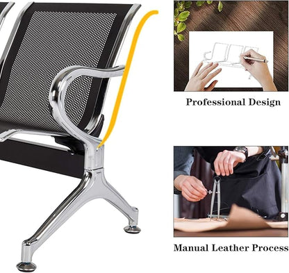 Kinsuite Reception Room Chair - 2 Seat Metal Waiting Room Chairs, Office Guest Chairs & Reception Seat for Office Bank, Hospital, Airport, Black