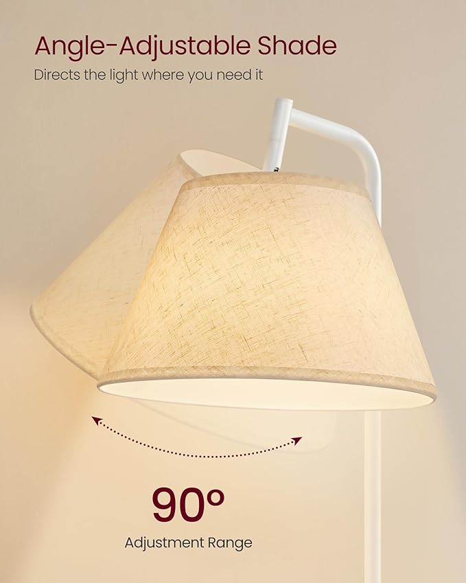 VASAGLE End Table with Lamp, 3-in-1 Floor Lamp with Table and Fabric Basket for Living Room, Tunable LED Bulb Included, Angle-Adjustable Lampshade, Matte White ULFL004WC01S