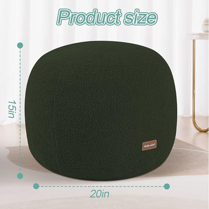 MeMoreCool Stuffed Round Pouf Ottoman Foot Rest, Floor Pouf Foot Stool with Soft Foam Chunk Filling, Small Round Ottoman Footstool Circle Footrest for Living Room, Green