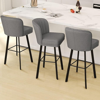 Swivel Counter Height Bar Stools Set of 4, 30'' Modern Barstools with Backs and Metal Legs, Upholstered Bar Chairs,Mid-Gray,Fabric Stools for Kitchen Island Chairs