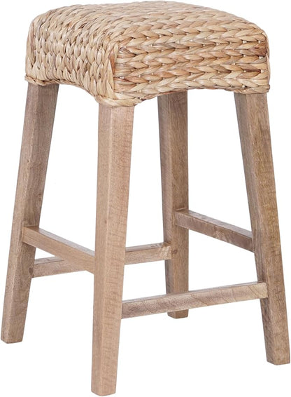 JONATHAN Y CSL1101B Maui 25.5" Rustic Bohemian Hyacinth/Wood Backless Counter Stool for Home, Kitchen, Dining Room, Workspaces, Cafes and Resturants, Natural Woven Seat with Natural Wood Frame