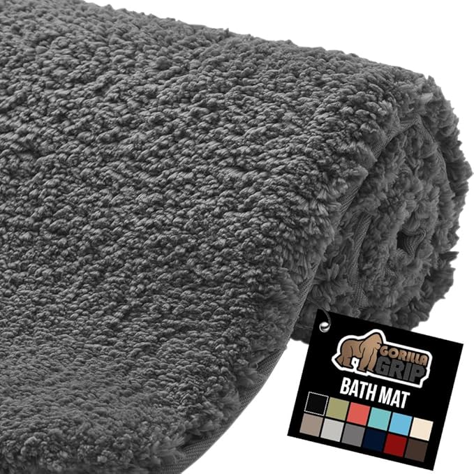 GORILLA GRIP Bathroom Rugs, 30x20, Ultra Soft Absorbent Mat, Thick Plush Bath Rug, Machine Washable, Microfiber Quick Dry, Mats for Shower, Bathtub and Floor, Home Decor Accessories, Charcoal
