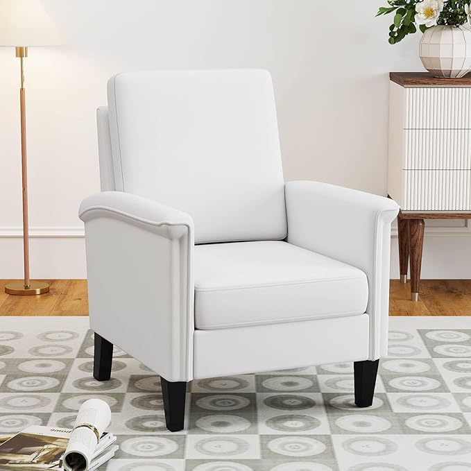 GOFLAME Modern Accent Chairs Set of 2, Comfy Upholstered Armchairs with Rubber Wood Legs and Thick Padded Cushion, High Back Single Sofa Chairs, Reading Side Chairs for Living Room, Bedroom, White