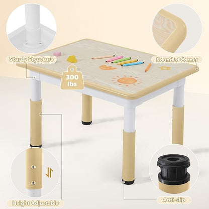 Adjustable Kids Table Chairs Set – Graffiti Desktop, Multi-Activity Height-Adjustable Toddler Study Desk for Ages 3-8 – Ideal for Home, Classroom, Daycare (W-Brown, 4 Chairs-31.5" L x 23.6" W)