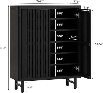 Tribesigns 6-Tier Farmhouse Shoe Cabinet with Shutter Doors, Wooden Shoe Organizer Rack with Adjustable Shelves, Modern Large Hidden Storage Furniture for Entryway, Hallway (Black)
