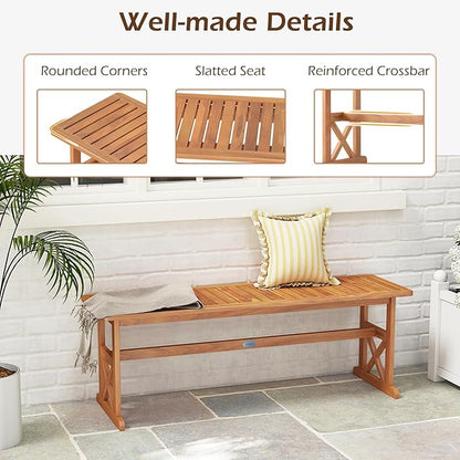 Tangkula Outdoor Acacia Wood Bench, Backless Patio Dining Bench with Slatted Seat & 800 lbs Weight Capacity, Outside Loveseat Seating Furniture for Porch, Garden, Balcony & Backyard