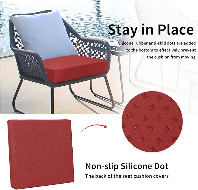 Easy-Going Waterproof Patio Cushion Covers 20x18x4 inch 4 Pack Replacement Non-Slip Outdoor Seat Cushion Slipcover with Zipper. Red