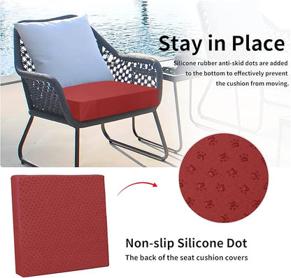 Easy-Going Waterproof Patio Cushion Covers 24x24x4 inch 4 Pack Replacement Non-Slip Outdoor Seat Cushion Slipcover with Zipper. Red