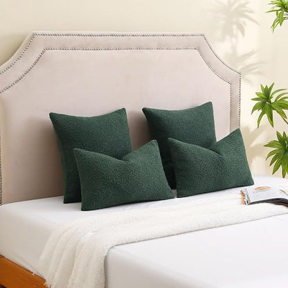 FUTEI Christmas Pack of 2 Dark Green Decorative Throw Pillow Covers 22x22 Inch Soft Cozy Solid Boucle Textured Cushion Case,Modern Home Decor for Couch Bed Living Room