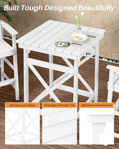 5 Pieces Adirondack Bar Chairs Set, HDPE Patio Bar Height Table and Chairs, Tall Adirondack Outdoor Bar Stools Set, HDPE Patio Bar Sets Furniture for Garden, Poolside, Bistro, Pearl