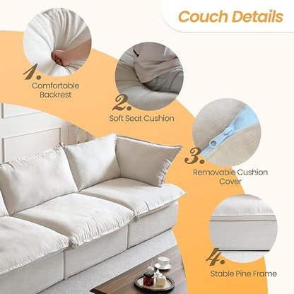 JACH 122.82" Cloud Couch Sectional for Living Room, Modular 3 Seats Sofas, Convertible Sectional Couches, Cushion Covers Removable, Two Corners and One Middle Sofa for Living Room (Beige)