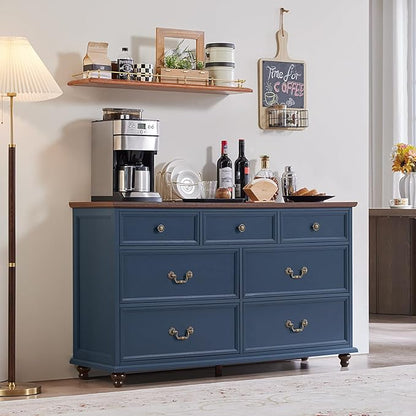 Farmhouse Dresser and Nightstand Sets, Wood 54" Wide Dresser & 24" Night Stand with Charging Station, 2 Piece Bedroom Furniture Set, Chest of Drawers for Bedroom, Home, Living Room, Hallway