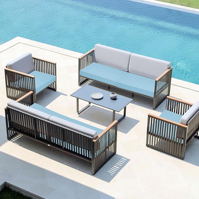 Easy-Going Waterproof Patio Cushion Covers ONLY Cover 24x22x4 inch 2 Pack Replacement Non-Slip Outdoor Seat Cushion Slipcover with Zipper. Light Blue