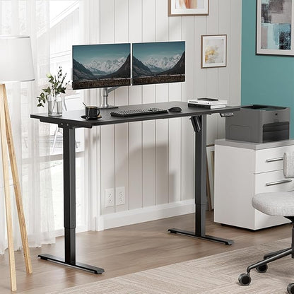 One-Piece Electric Standing Desk, 48 x 24 Inch Adjustable Height Sit to Stand Up Desk for Home Office, Work & Study, Black Frame & Black Desktop (2 Packages)