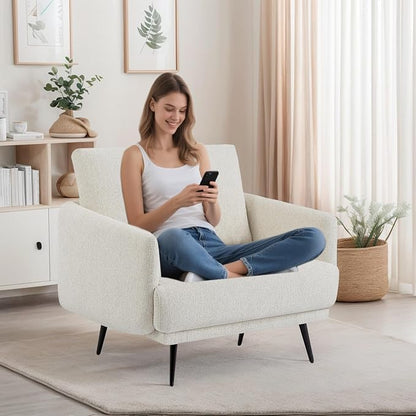 Mid-Century Accent Chair,Modern Oversized Armchair for Living Room,Comfy Upholstered Reading Accent Chairs for Bedroom,Single Sofa Chair (Beige-1PACK)