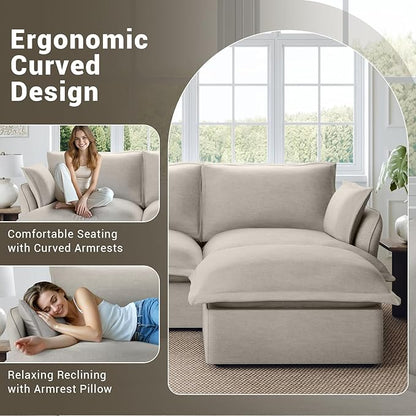 Oversized Cloud Modular Sectional Sofa, Comfy Down Filled Cloud Couch with Removable Cover, Modern Loveseat Couch, Deep Seat Sectional Couches for Living Room, Light Gray