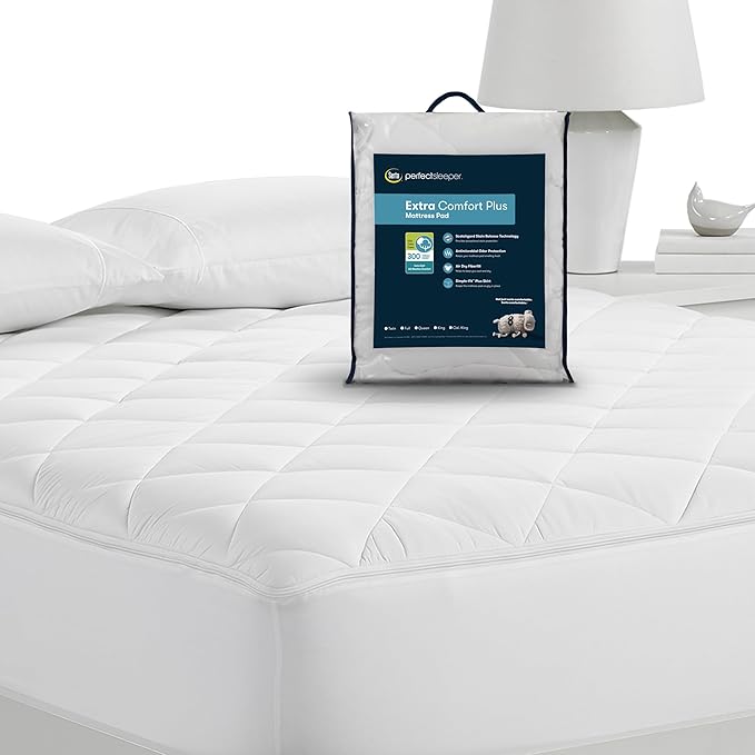 Serta Air Dry Extra Comfort Plus 100% Cotton Fabric Quilted Mattress Pad, Cooling and Breathable Mattress Cover, Moisture Wicking Protection with 18" Deep Pocket, California King, White