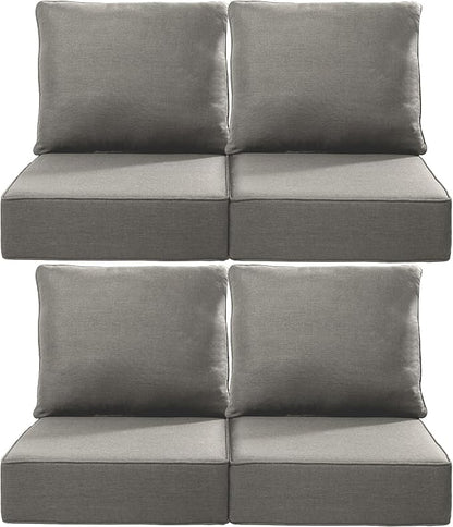 Luxury 24x24x6 Inch Outdoor Chair Cushions Set of 4 - Heavy Duty Water-Resistant Comfortable Cushion for Patio Furniture Set Dining Gliding Rocking Chairs Loveseat L-Shape Sofa - Grey