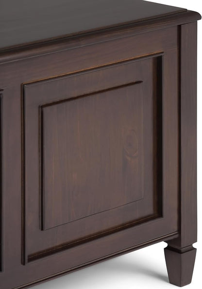 SIMPLIHOME Connaught Storage Bench - 51 inch Wide Solid Wood Trunk Bench in Dark Chestnut Brown, Traditional Bench for Entryway with Lift-Up Lid and 3 Hidden Compartments
