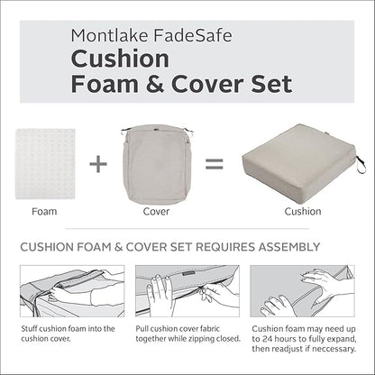 Classic Accessories Montlake Water-Resistant 25 x 25 x 5 Inch Square Outdoor Seat Cushion, Patio Furniture Chair Cushion, Heather Grey, Outdoor Cushion Cover