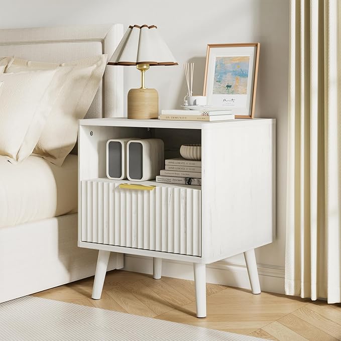 LYNSOM Fluted Dresser and Nightstand Sets 3 Piece, 7-Drawers Dresser and 1-Drawer Nightstands Set of 2, Wood Bedroom Furniture Set for Home, Bedroom, Hallway, White