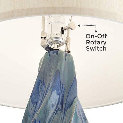 Possini Euro Design Teresa Modern Table Lamp with USB Charging Port 31" Tall Teal Blue Ceramic Beige Fabric Drum Shade Living Room Bedroom House Bedside Home Office Entryway (Color May Vary)