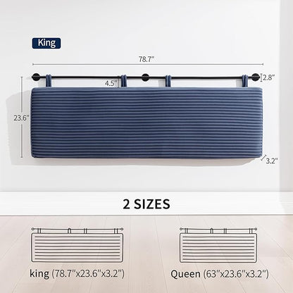 UEV King Headboard Only, Wall Mounted Hanging Upholstered Bed Head Board, Modern Vertical Channel Design of Fine Flannel, Elegant Dark Blue Fluted Headboard for Bedroom (Dark Blue, King Size)