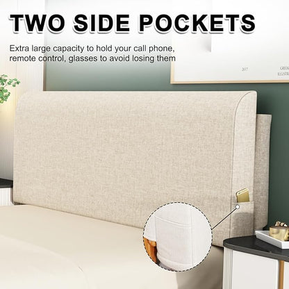 Upholstered Queen Headboard, No Tools Needed, Wall Mounted Headboard with Removeable Washable Linen, Multi-Functional Backrest (Beige)