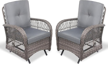 VIVIJASON 2-Piece Outdoor Wicker Glider Rocking Chair, Patio Rattan Swing Glider Chairs with Cushions & Steel Frame, All-Weather Gliding Lawn Wicker Furniture for Garden Backyard Porch, Grey