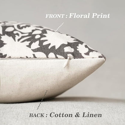 Foindtower Set of 2 Decorative Neutral Floral Throw Pillow Covers Accent Farmhouse Cushion Covers Boho Vintage Pillowcase for Couch Sofa Bedroom Living Room Home Decor,20×20 Inch,Rustic Gray
