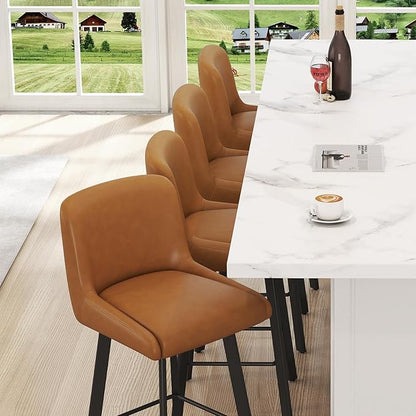 Swivel Counter Height Bar Stools Set of 3, 30''H Upholstered Barstools with Backs, Modern Bar Stool Chairs for Kitchen Island, Metal Legs, Faux Leather, Whiskey Brown Stools Counter Chair
