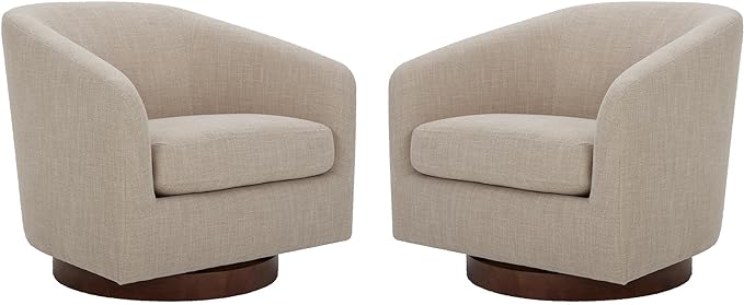 CHITA Swivel Accent Chair, FSC Certified Upholstered Fabric Barrel Chair for Living Room Set of 2, Fully Assembled, Flax Beige