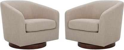 CHITA Swivel Accent Chair, FSC Certified Upholstered Fabric Barrel Chair for Living Room Set of 2, Fully Assembled, Flax Beige