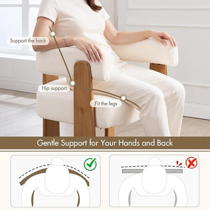Upholstered White Velvet Dining Chairs Set of 2, Boho Modern Barrel Accent Armchairs, Thick Padded Seat & Natural Wooden Legs, Mid Century Inspired Kitchen/Dining Room Chairs, Creamy White