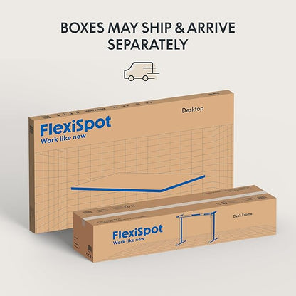 FLEXISPOT EN2 Whole-Piece Standing Desk with Clamp Power Strip, 48 x 30 Electric Stand Up Height Adjustable Desk with Cable Management (Gray Frame + 48" White Top, 2 Packages)