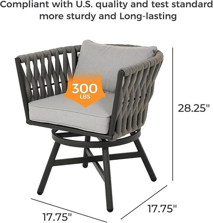 Grand patio 7-Piece Outdoor Dining Set for 6, Patio Dining Furniture Set for 6 Swivel Rope Wicker Chairs & 1 Straight Legs Rectangular Dining Faux Woodgrain Table with Umbrella Hole, Light Gray Brown