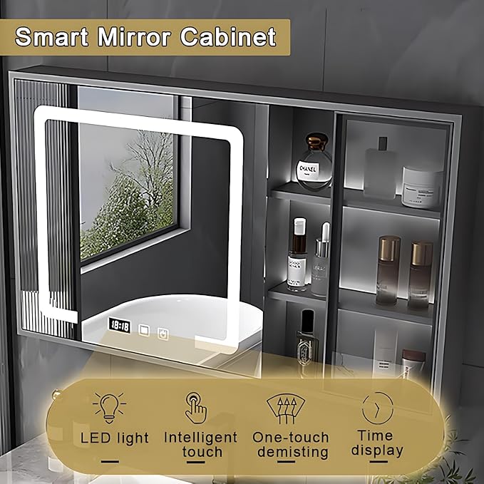 Gray 48IN Modern Bathroom Vanity - Wall-Mounted Bathroom Storage Cabinet & Bathroom Vanity with Sink, Bathroom Medicine Cabinet Wall Mounted, Defogging & Led Lighting | Bathroom Cabinet Slim